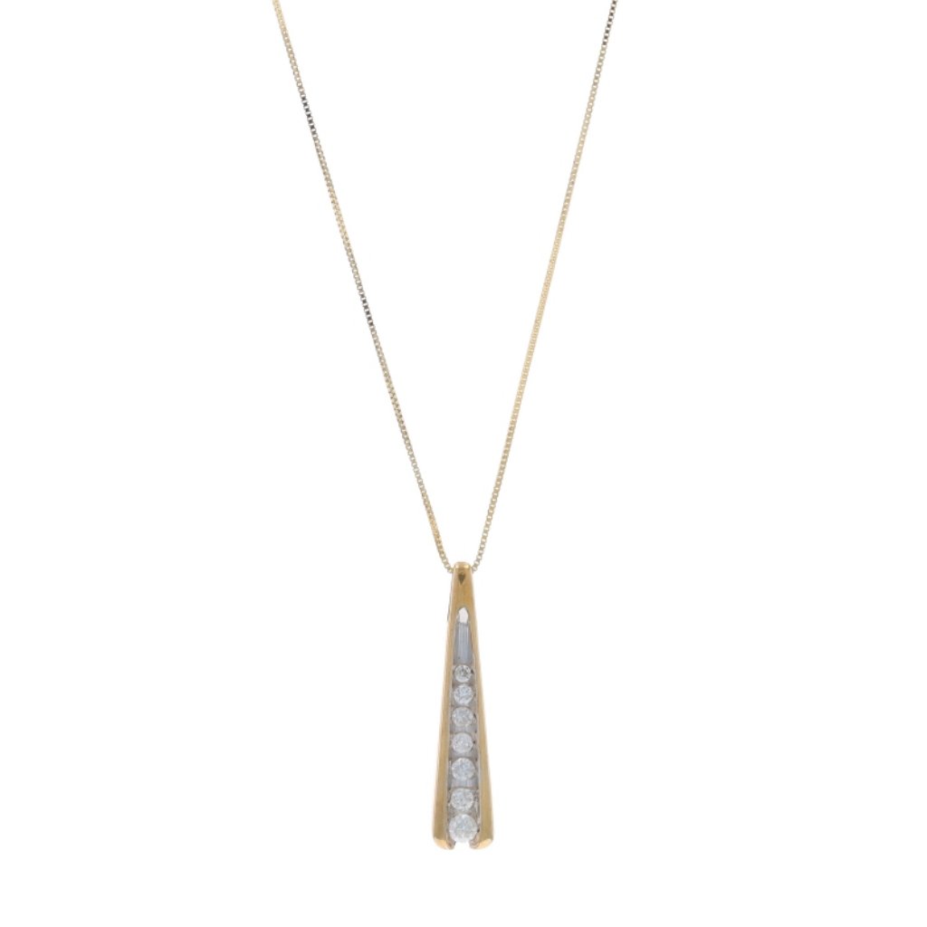 Yellow Gold Diamond Graduated Journey Pendant Necklace 18" - 10k Rnd 1/3ctw Love